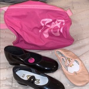 Children’s dance bag and 3 pairs of shoes